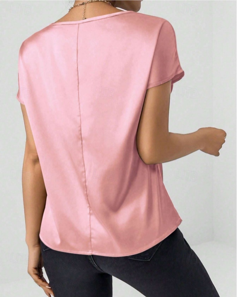 Per donna Elegant Top in raso Camicia in raso Top estivi Tinta unica Semplice Vintage Elegante Classico Manica Corta Girocollo Top Regolari Quotidiano Ferie Uscire Nero Rosa Cammello Verde Estate del 2026 a $7.49 –P7