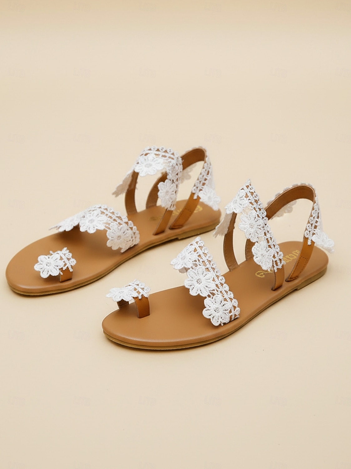 Women's Beige Lace Flat Sandals – Natural Boho Style for Beach Vacation 2026 - $26.99 –P3