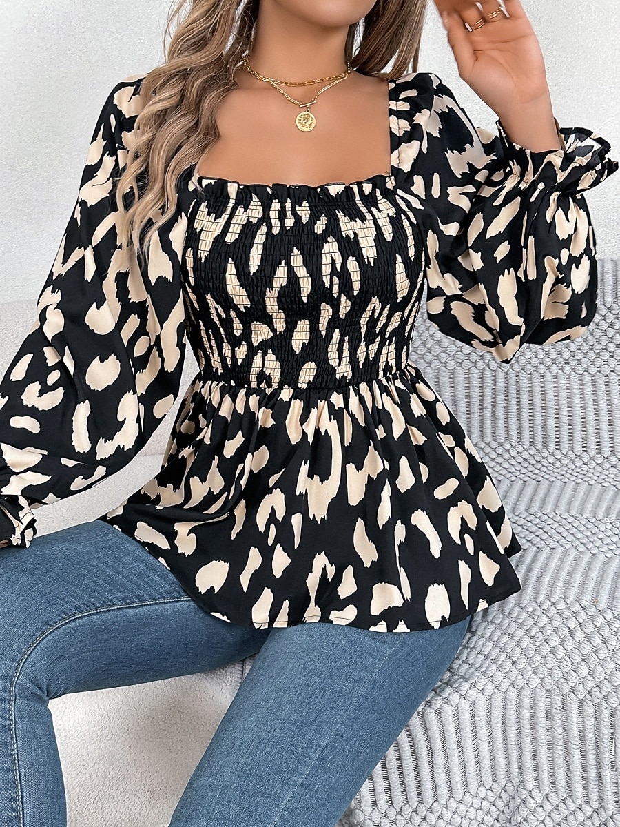 Per donna Camicia Blusa Top in chiffon Leopardo Elegante Classico Moderno Manica Lunga Collo quadrato Top Regolari Quotidiano Ferie Uscire Nero Bianco Verde Primavera Autunno del 2026 a $27.99 –P17