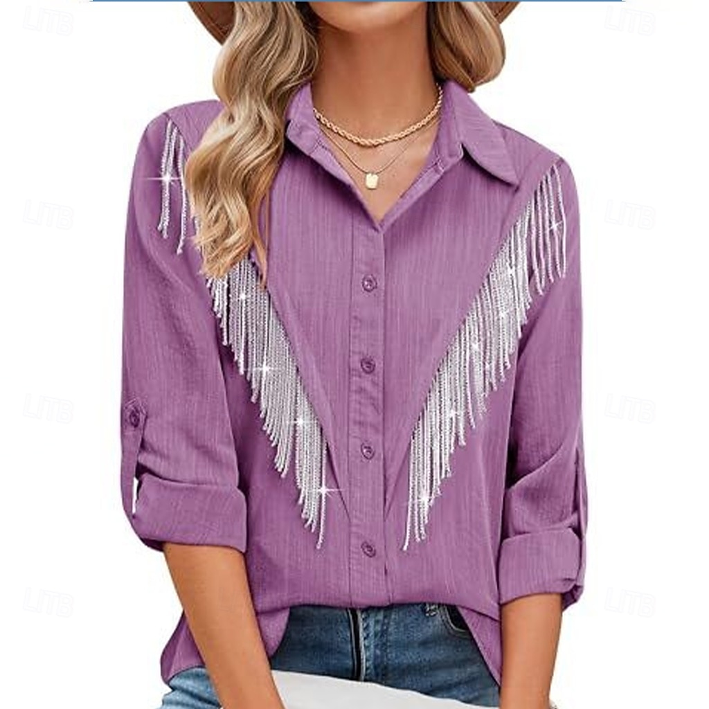 Damen Kleidhemd Knopfhemd Bluse Glitzer Knöpfe Strass Elegant Stilvoll Klassisch Langarm Umlegekragen Normale Oberteile Täglich Ferien Ausgehen Blau Schwarz Hellgrün Rosa Wein Sommer Frühling 2026 - $26.99 –P8
