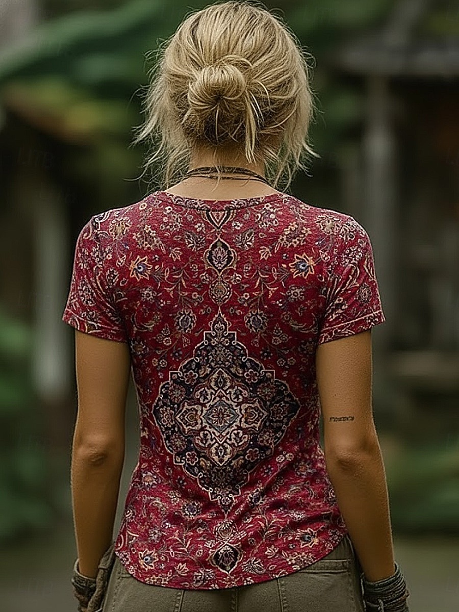 Γυναικείο Μπόχο T-Shirt Λουλούδι Γραφικό Paisley Μποέμ Vintage Στιλάτο Μακρύ Μανίκι V Λαιμόκος Καθημερινά Πηγαίνοντας Εξω Διακοπές Εκτύπωση Μαύρο Κόκκινο Μπλε Πορτοκαλί Γκρι Καλοκαίρι Άνοιξη 2026 - $21.99 –P2