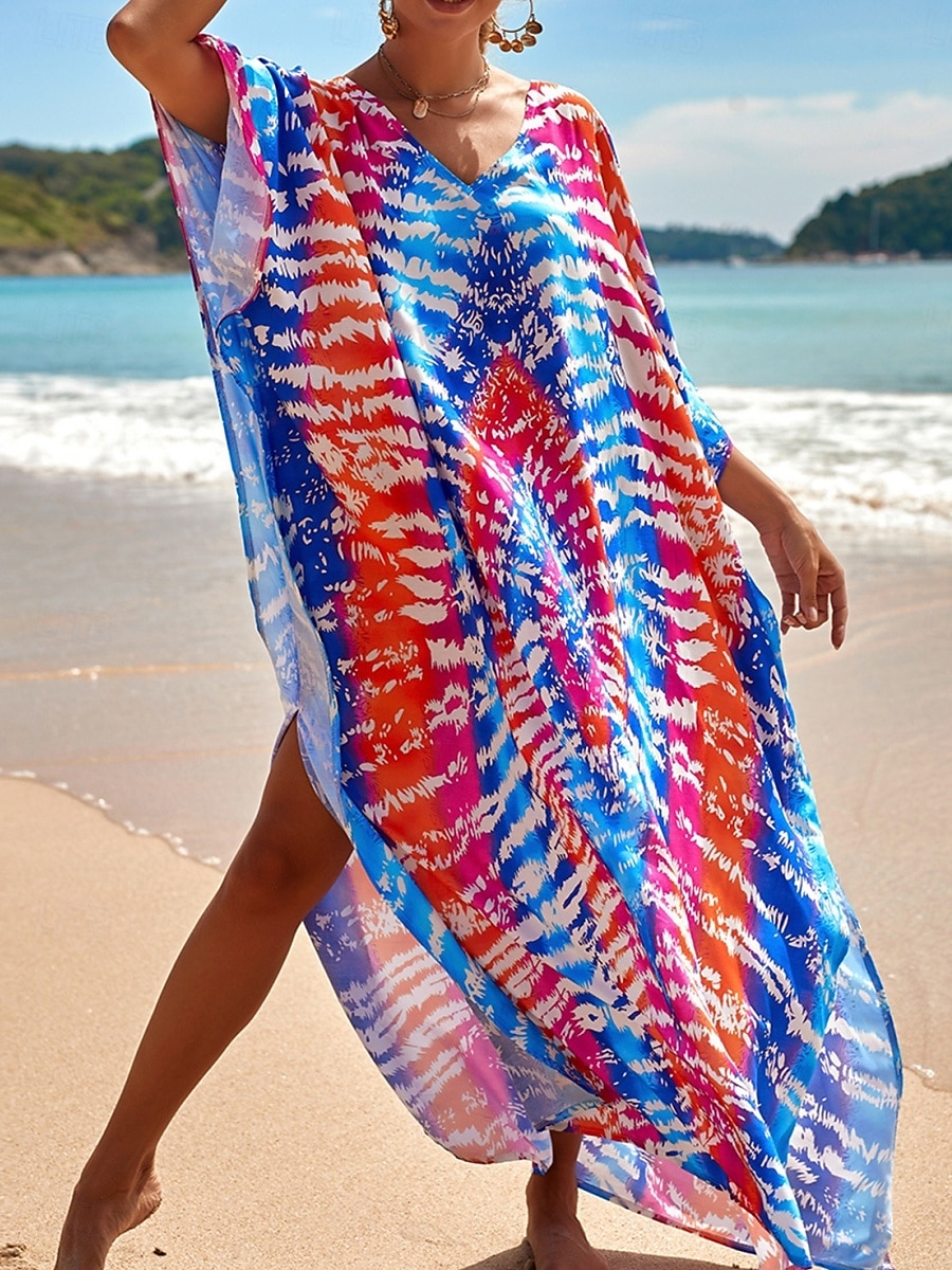 Women's Maxi Dress Beach Dress Casual Dress Boho Dress Cover Up Elegant Fashion Modern Outdoor Vacation Going out Loose Fit Abstract Half Sleeve V Neck Blue Pink Royal Blue Orange Summer Spring 2026 - $29.99 –P8
