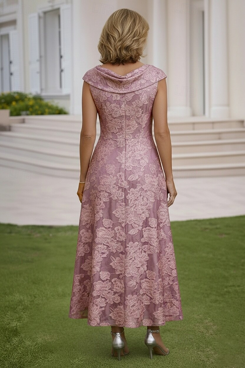 Corte A Hasta el Tobillo Vestido Invitada Boda Vestido formal Vestido de noche Vestido de Madrina Sin Mangas Cuello vuelto holgado Elegante Vintage Formal Jacquard con Recogido 2026 - $166.99 –P3