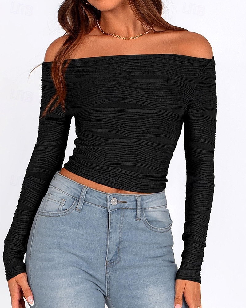 Damskie Podkoszulek Koszulka Jednokolorowe Elegancja Moda Elegancki Długi rękaw Z odsłoniętymi ramionami Zwykłe topy Codzienny Wyjściowe Weekend Czarny Biały Rumiany róż Zieleń wojskowa Czerwony 2026 - $24.99 –P8