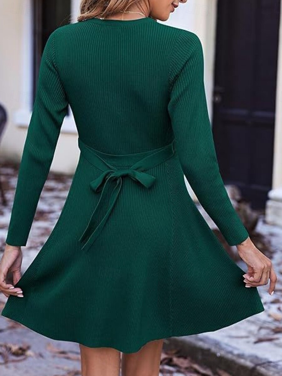 Dam Mini klänning Vit klänning Sweat Klänning Elegant Mode Modern Utomhus Semester Utekväll Smal Slät Långärmad Rund hals Vit Vinröd Marinblå Mörkgrön Vår Höst 2026 - $34.99 –P16