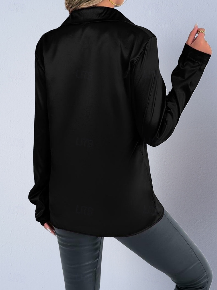 Per donna Camicia Camicia in raso Camicia casual Blusa Bottoni Semplice Elegante Essenziale Classico Manica Lunga Colletto a Camicia Top Regolari Quotidiano Ferie Uscire Nero Bianco Rosso Blu Reale del 2026 a $21.99 –P19