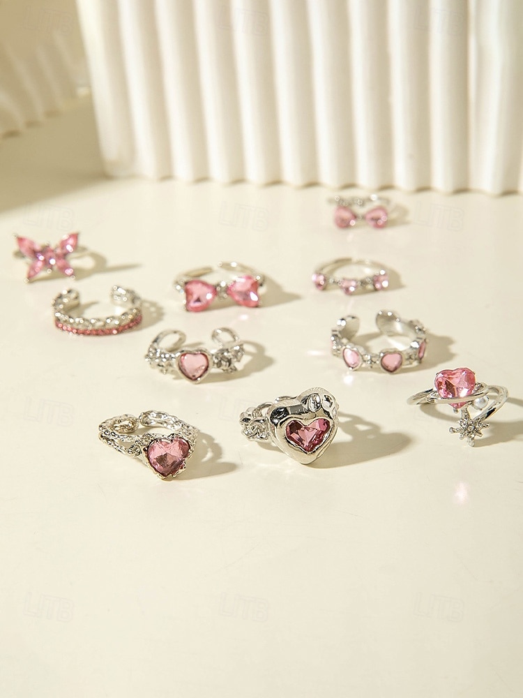 Női ötvözet szív és pillangó gyűrű szett, arany és ezüst, több darab, tökéletes Valentin-napi ajándéknak vagy mindennapi viseletnek 2026 - $11.99 –P7