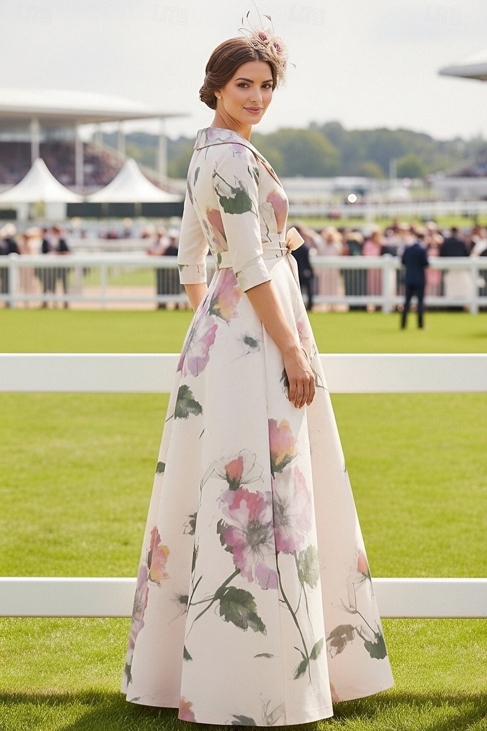 A-Line Floor Length Wedding Guest Dress Formal Dresses Derby Dress Mother of the Bride Dress 3/4 Length Sleeve V Neck Shirt Collar Elegant Formal Holiday Kentucky Derby Satin with Sash / Ribbon 2026 - $206.99 –P2