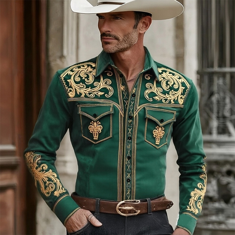 Муж. Огурцы Цветочный принт Цветы Рубашка Западная рубашка Ковбойская рубашка Длинный рукав Винтаж Ретро Повседневные на открытом воздухе Рабочая одежда Весна Осень Отложной 2026 - $27.99 –P1