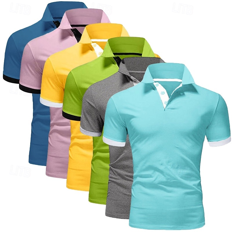 6PCS Men's Polo Golf Shirt Casual Sports Classic Short Sleeve Basic Solid Color Plain 6-Piece Multi-pack Summer Spring All Seasons Regular Fit Polo 2026 - $67.99 –P12