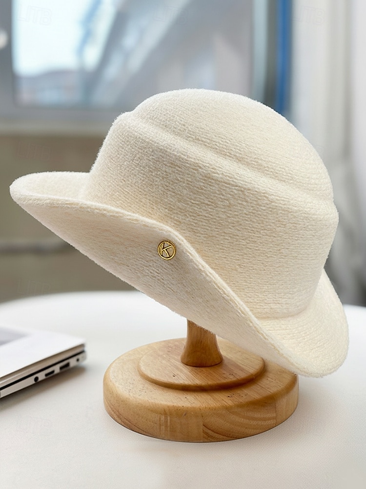 cappello in feltro di lana da donna, disponibile nei colori bianco e nero, stile elegante con decorazione a bottone dorato, perfetto per matrimoni e banchetti del 2026 a $14.99 –P6
