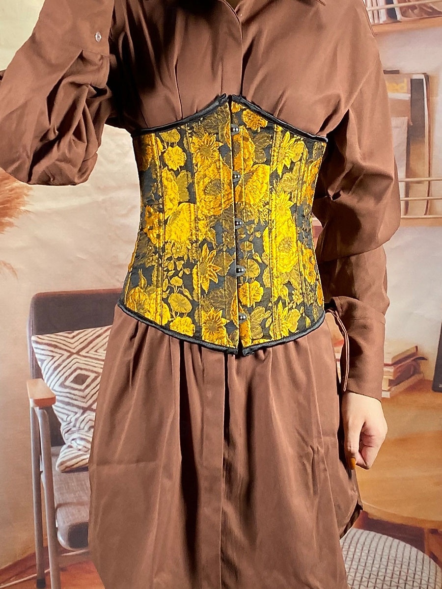 Damen Formende Unterwäsche Mode Retro Lässig Blumen Knöpfe Täglich Heim Urlaub Ärmellos Schulterfrei Gelb Braun Sommer Frühling Herbst Normale Passform 2026 - $31.99 –P3