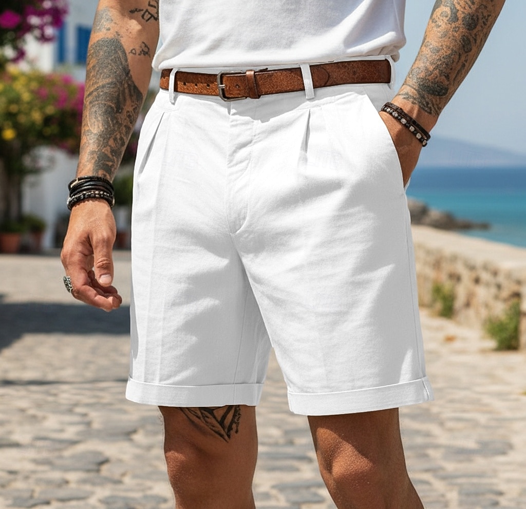 Per uomo Shorts Shorts di Lino Shorts eleganti Pantaloncini Estivi Pantaloncini plissettati Elastico in vita Gamba Dritta Semplice Tinta unita Comodità Traspirante Lunghezza al ginocchio Quotidiano del 2026 a $25.99 –P12