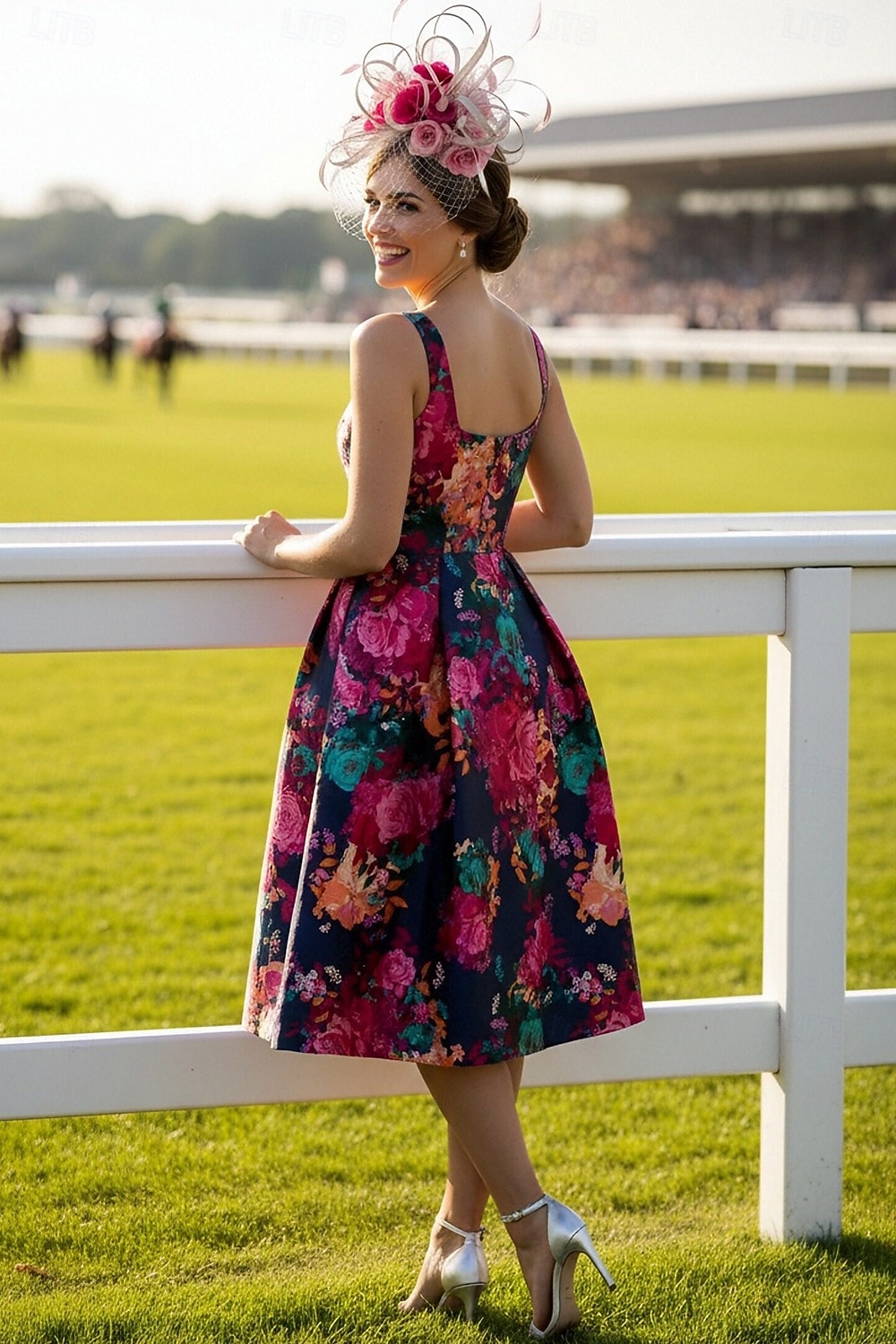 Corte A Hasta la Rodilla Vestido Cóctel Vestido Invitada Boda Vestido Derby Vestido de Madrina Sin Mangas Correa de espagueti Elegante Minimalista Invitado a la boda Fiesta de Cóctel El derby de 2026 - $172.99 –P3