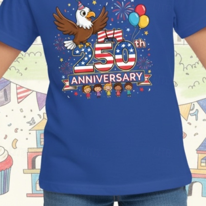 Chica 3D Graphic 250 aniversario Camiseta Manga Corta Impresión 3D Verano Primavera Deportes Moda Ropa de calle Niños 4-12 años Cuello Barco Casual Diario Exterior Ajuste regular 2026 - $15.99 –P2