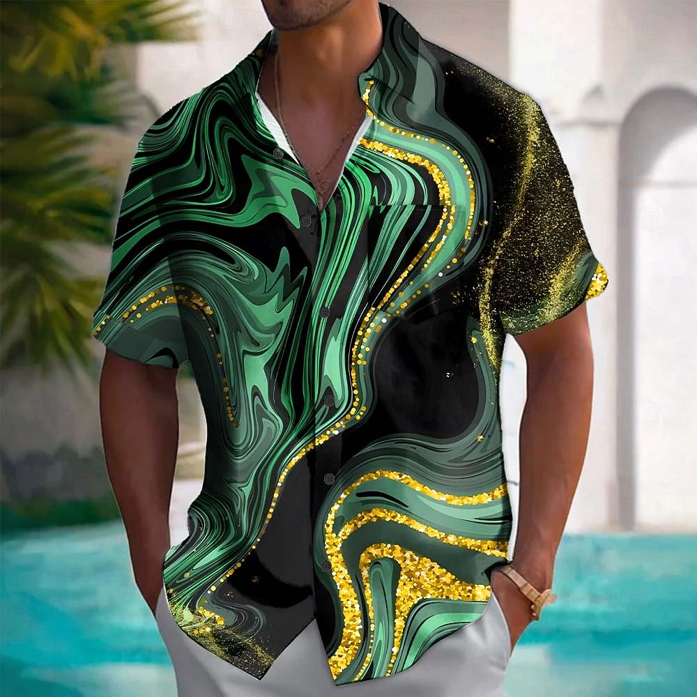 Herren Wellen Marmor Abstrakte flüssige Kunst Hemd Sommerhemd Knopfhemd Kurzarm Modisch lässig Outdoor Urlaub Alltagskleidung Sommer Frühling Umlegekragen 3D-Druck Hemden mit Kragen Eine Tasche vorne 2026 - $25.99 –P1