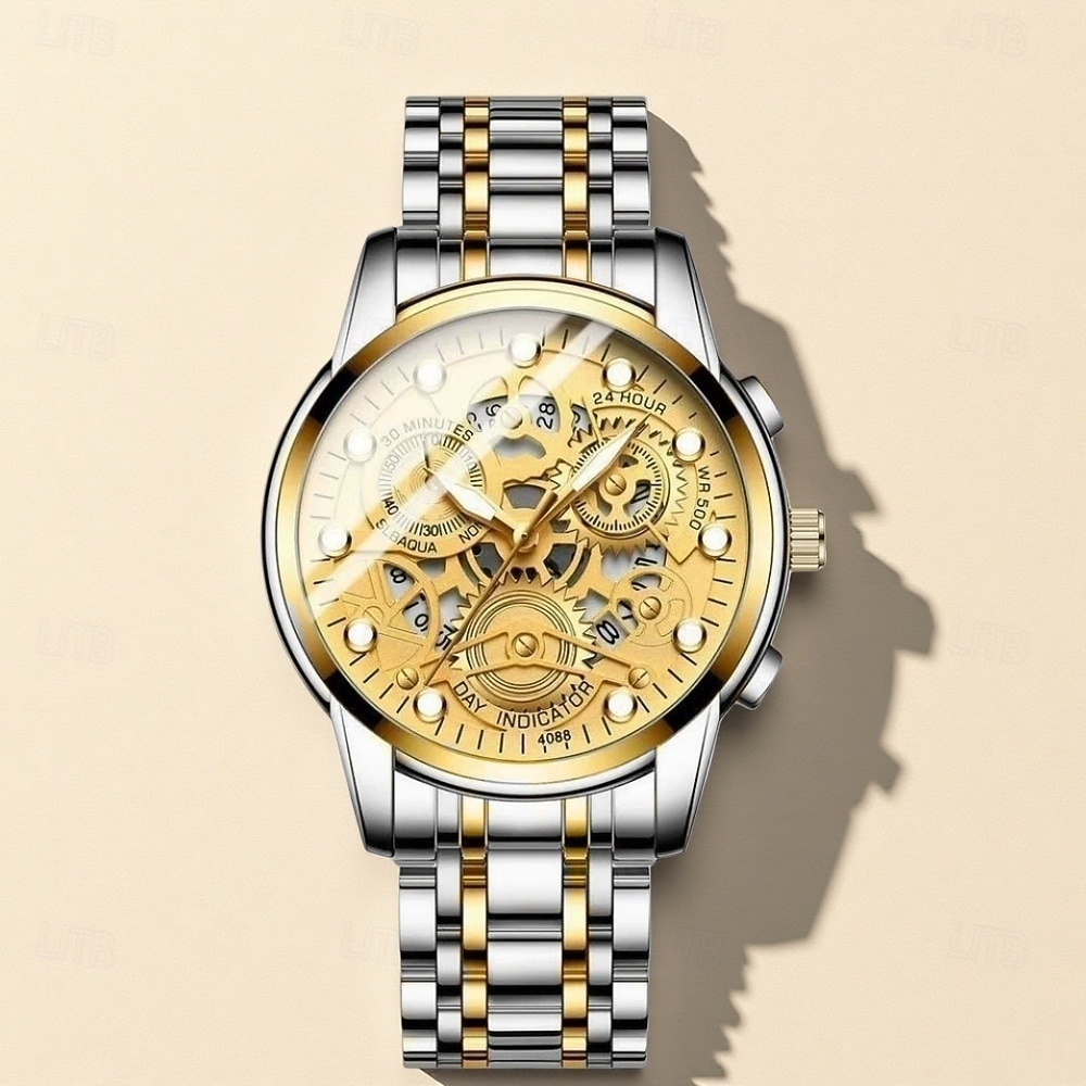 Новые многофункциональные мужские часы, роскошные кварцевые часы для мужчин, светящийся в темноте дисплей, скелетонизированный дизайн циферблата, точное измерение времени, подходят для повседневного 2026 - $23.99 –P4