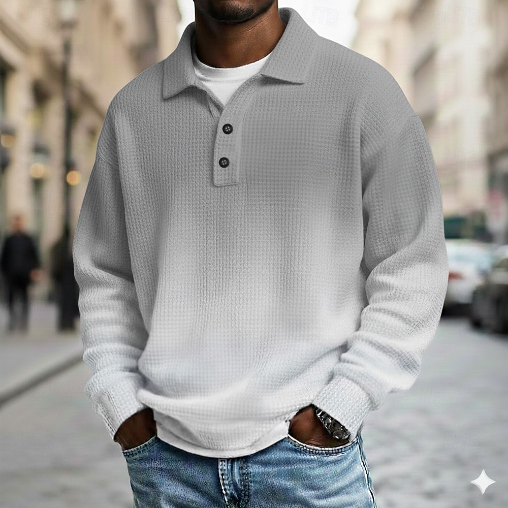 Męskie Gradient Koszulki polo waflowe Długi rękaw Koszulki polo Klapa Codzienny Szkoła Athleisure Dzienne zużycie Druk 3D Wiosna Jesień Zima Czarny Granatowy Błękit nieba 2026 - $28.99 –P7