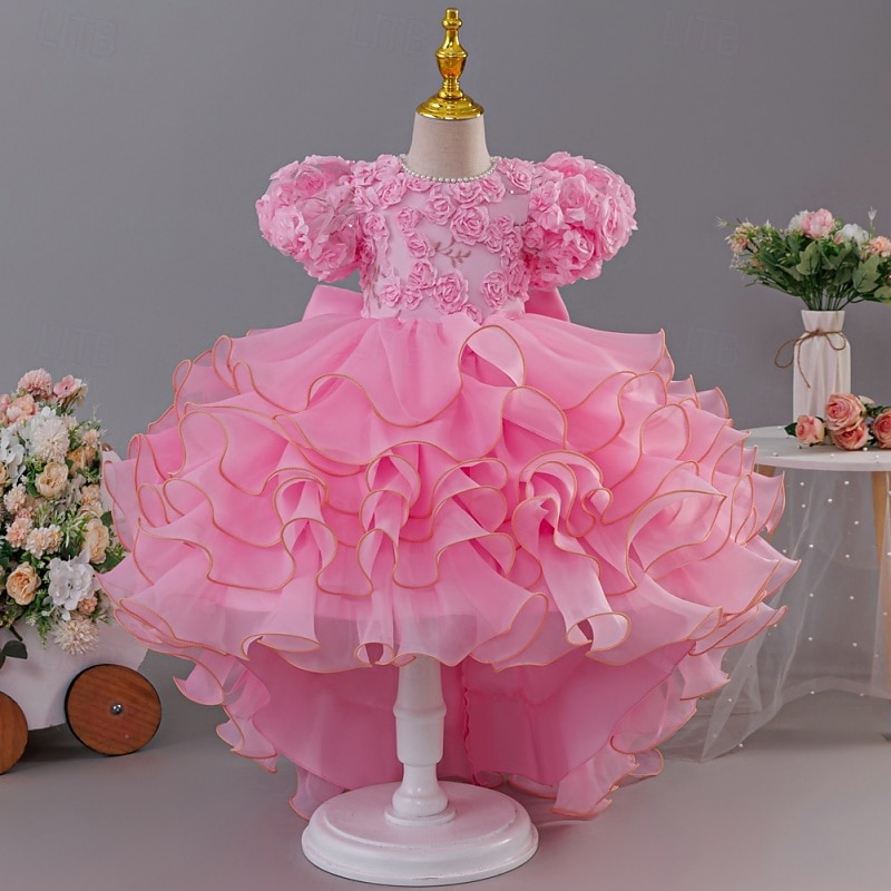 Abito da damigella d'onore bambina Ragazze Abito formale Abiti da sposa Feste Matrimonio Formale Moda Formale Principessa Abito per la Prima Comunione Rete Tinta unica Manica Corta Girocollo Bianco del 2026 a $62.99 –P2