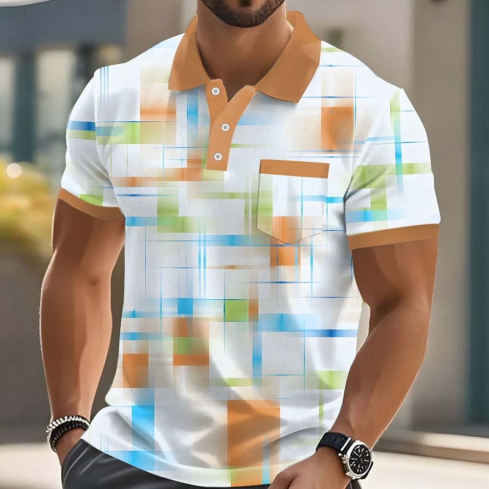 Miesten Geometrinen Polo Lyhythihainen Poolopaidat Kauluspaidat Business Casual ulko- Urheilu- ja treenivaatteet Arki-asut 3D-tulostus Napit Kevät kesä Sininen Rubiini Purppura 2026 - $22.99 –P3