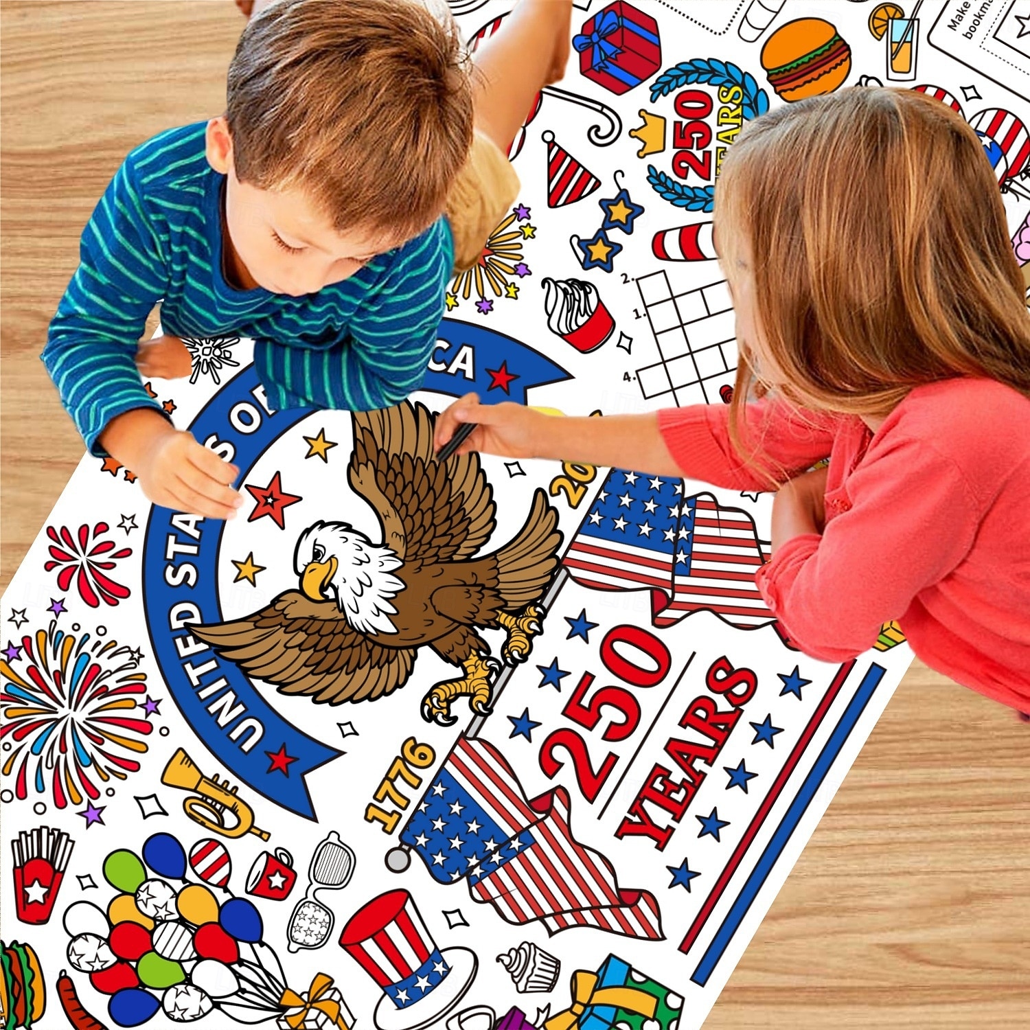 Раскраска к 250-летию США, размер 31*72 дюйма, тематическая раскраска к 250-летию для класса, дня рождения, вечеринки в честь Дня независимости Америки, универсальное использование в качестве настенного декора или скатерти. 2026 - $9.99 –P3