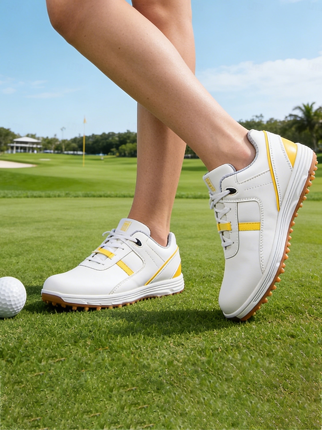 Women's Classic White / Yellow Lace-up Golf Shoes – Non-Slip Shock-Absorbing Athletic Sneakers for Lady Golf Players, Course Training, Weekend Matches, Country Club Style & Outdoor Walking 2026 - $64.99 –P5