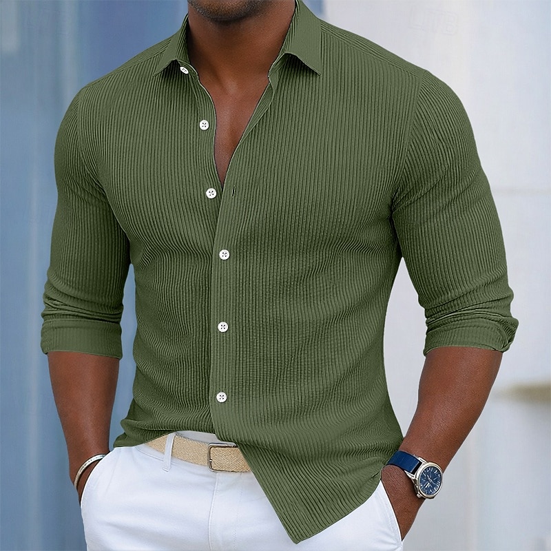 Voor heren Overhemd Corduroyshirt Overhemd met knopen Zwart Wit Marineblauw blauw Paars Lange mouw Effen Strijkijzer Buiten Vakantie Button-omlaag Kleding Katoen Modieus Streetwear Klassiek Casual 2026 - $29.99 –P6