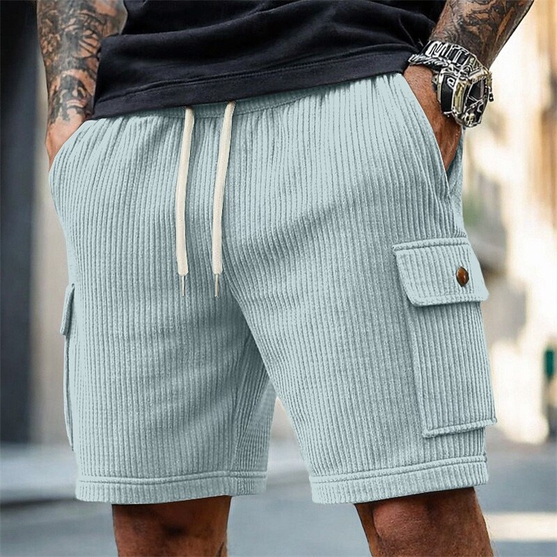Hombre Pantalón corto Pantalones cortos casuales Pantalones cortos de pana Correa Bolsillo Con Texturas Plano Comodidad Transpirable Longitud de la rodilla Casual Exterior Playa Vacaciones Moda Negro 2026 - $22.99 –P1