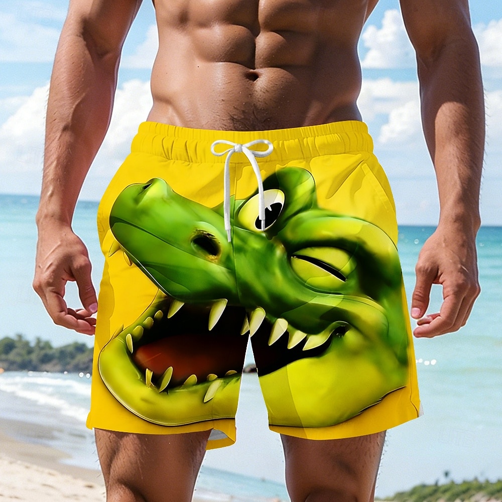 Men's Cartoon Crocodile Wink Swim Trunks Swim Shorts Board Shorts Mid Waist Hawaiian Funny Beach Vacation Wear Side Pockets Mesh Lining Elastic Drawstring Waist Designer Clothing Apparel 2026 - $20.99 –P4