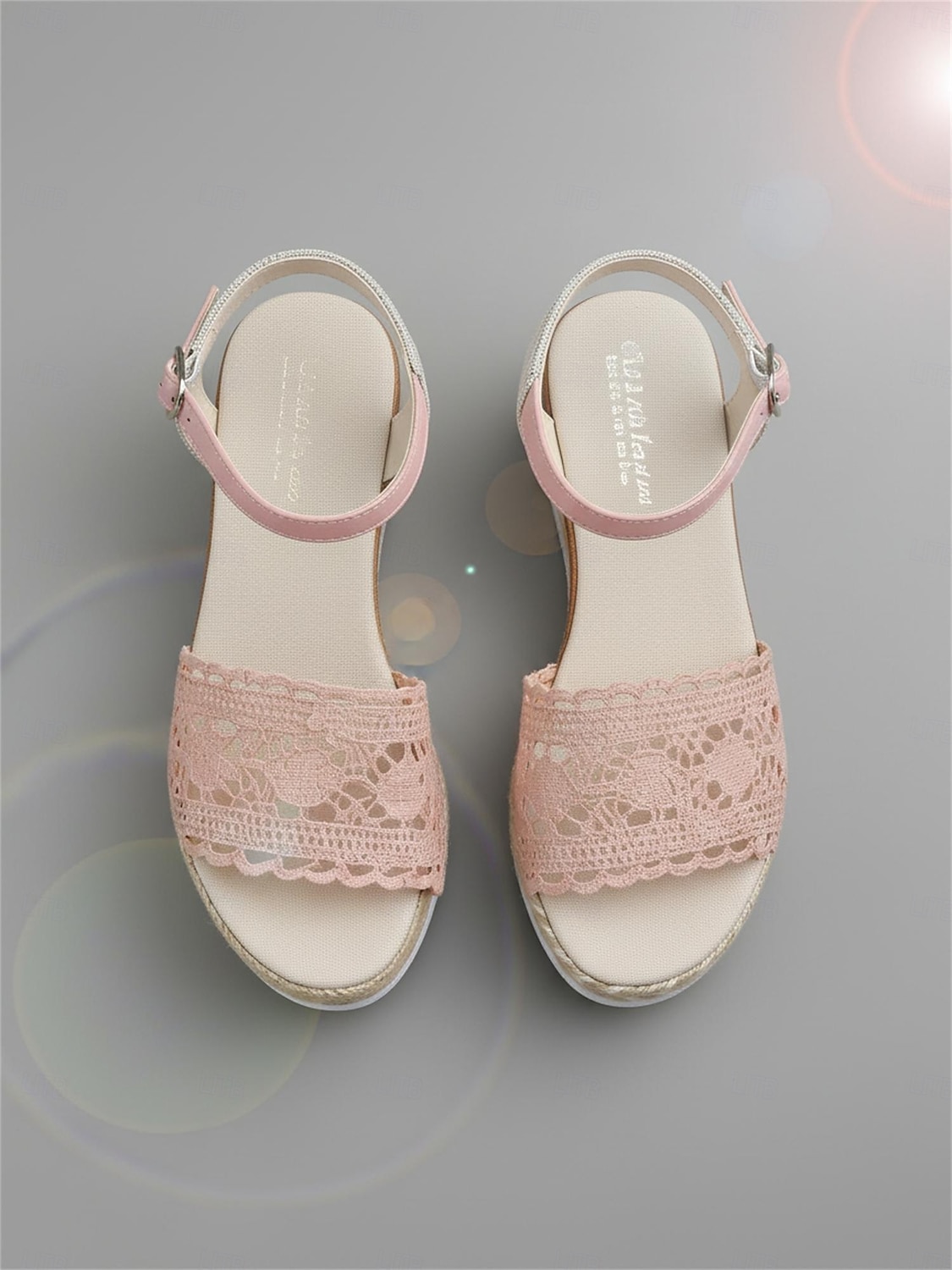 Dámské růžové květinové krajkové espadrilky na klínku – bohémské boty na platformě s otevřenou špičkou a páskem přes kotník pro dovolenou u pláže, letní resorty &styloví cestovatelé 2026 - $24.99 –P3