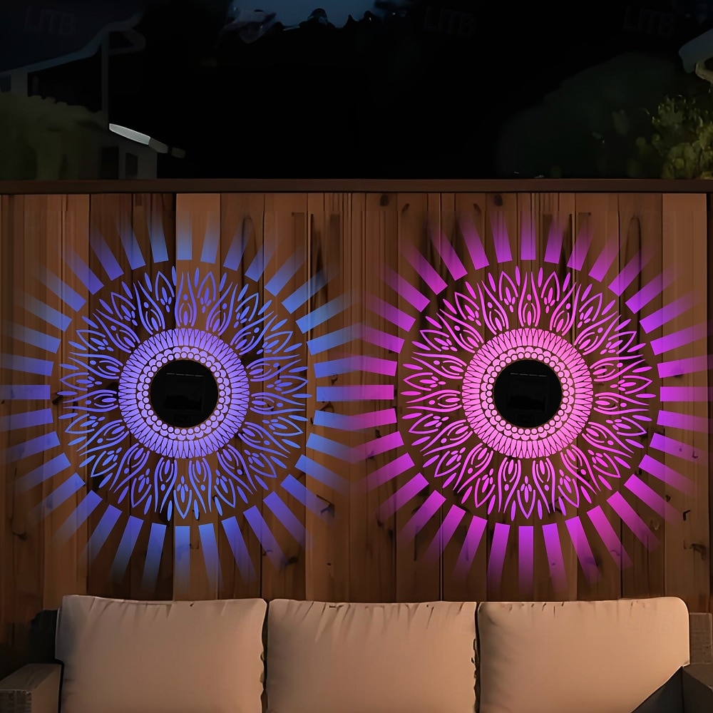 2 ks venkovní solární vodotěsné kreativní duté válcové železné projekční nástěnné osvětlení, závěsné lucerny pro zahradu, dvůr, cestu, trávník, schodiště, krajinářské osvětlení, venkovní dekoraci 2026 - $30.99 –P14