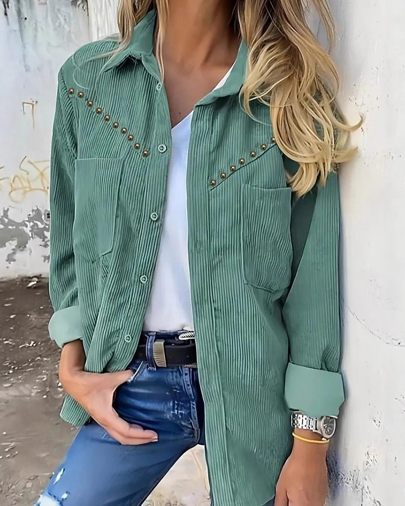 Per donna Camicia Camicia button-down Camicia casual Tasca Bottoni Semplice Vintage Elegante Classico Manica Lunga Colletto a Camicia Top Regolari Quotidiano Ferie Uscire Marrone Verde Estate del 2026 a $42.99 –P5