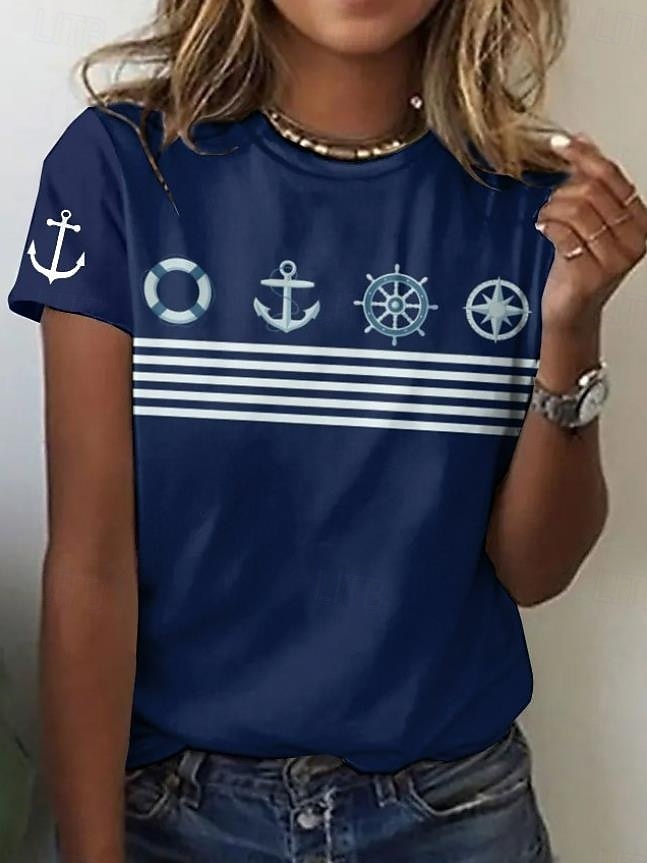 La Saint-Valentin Femmes T-shirt Imprimé Fleuri Occasionnel Manche Courte Col rond Hauts Réguliers Quotidien Bleu Blanche Vin bleu marine Bleu Poudré Été de 2026 ? $22.99 –P8