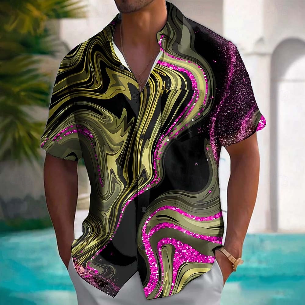Herren Wellen Marmor Abstrakte flüssige Kunst Hemd Sommerhemd Knopfhemd Kurzarm Modisch lässig Outdoor Urlaub Alltagskleidung Sommer Frühling Umlegekragen 3D-Druck Hemden mit Kragen Eine Tasche vorne 2026 - $25.99 –P2