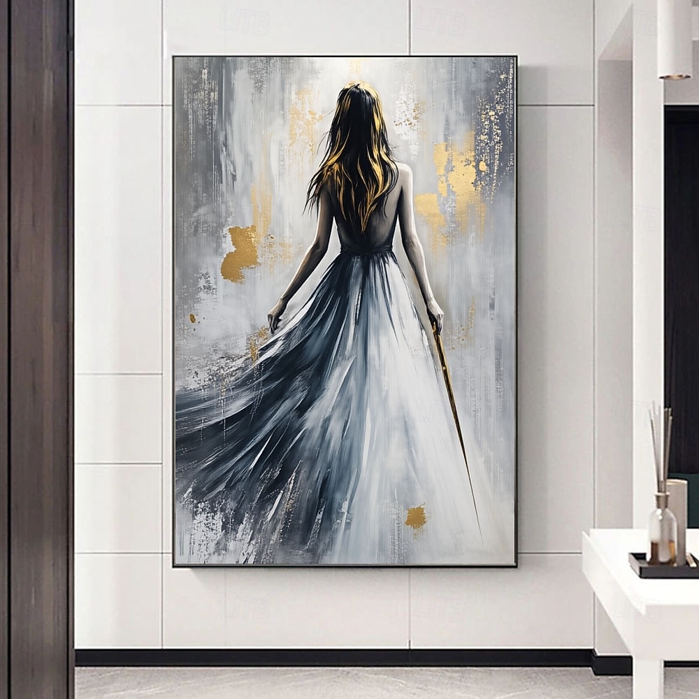 ציור שמן בעבודת יד מופשט עם טקסטורה של נערת בלרינה, נערת רוקדת פיגורטיבית, ציור שמן, אמנות קיר, ציור זהב אפור גדול במיוחד, אימפרסיוניזם, ציור שמן דקורטיבי 2026 - $107.99 –P1