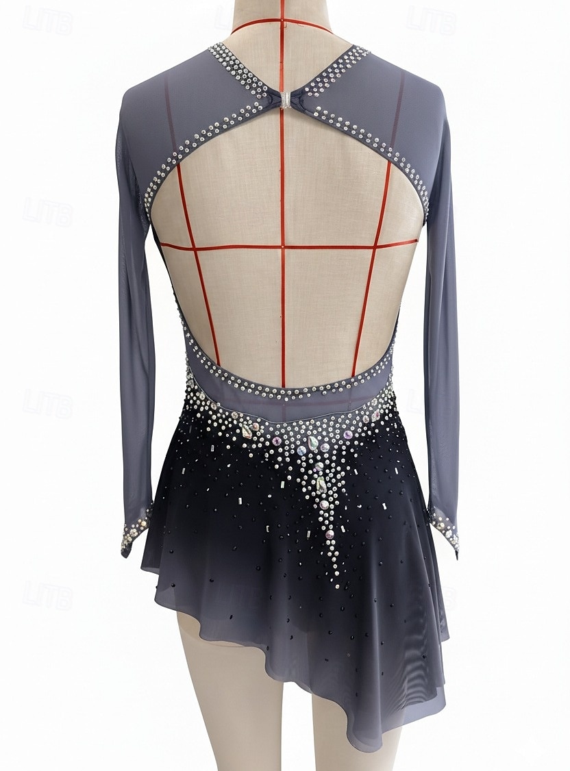 Abito da pattinaggio artistico Per donna Ragazze Pattinaggio sul ghiaccio Vestito Black Sliver Foro per il pollice Schiena aperta Rete Alta elasticità Allenamento Competizione Vestiti da pattinaggio del 2026 a $271.49 –P4