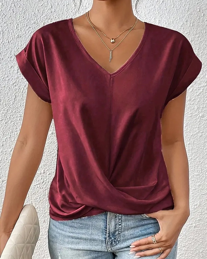 Γυναικεία Μπλουζάκι Συμπαγές Χρώμα Κλασσικό Καθημερινό Κοντομάνικο Λαιμόκοψη V Κανονικά μπλουζάκια Καθημερινά Εξόδου Σαββατοκύριακο Μαύρο Λευκό Ανθισμένο Ροζ Κρασί Βαθυγάλαζο Καλοκαίρι Άνοιξη 2026 - $11.49 –P1