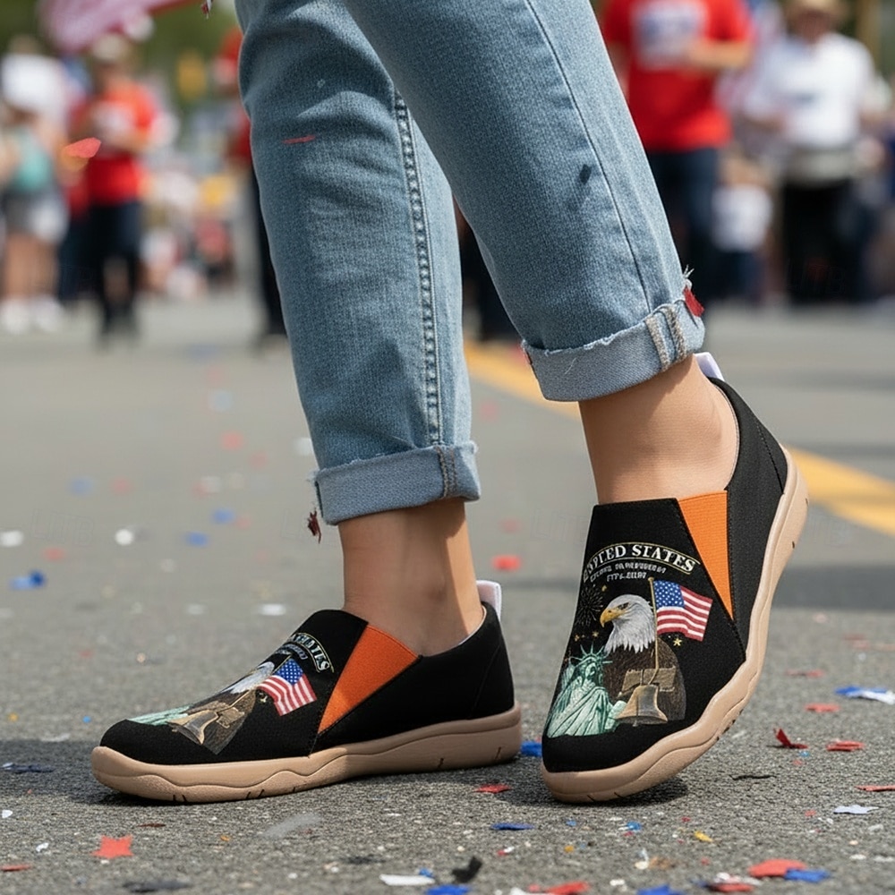 Verenigde Staten 250e Jubileum Dames USA Gedrukte Brede Slip-On Schoenen – Lichtgewicht Wandelschoenen Patriottische Stedelijke Casual Stijl voor Straatmode Festivals Reizen  Dagelijks Gebruik 2026 - $59.99 –P4
