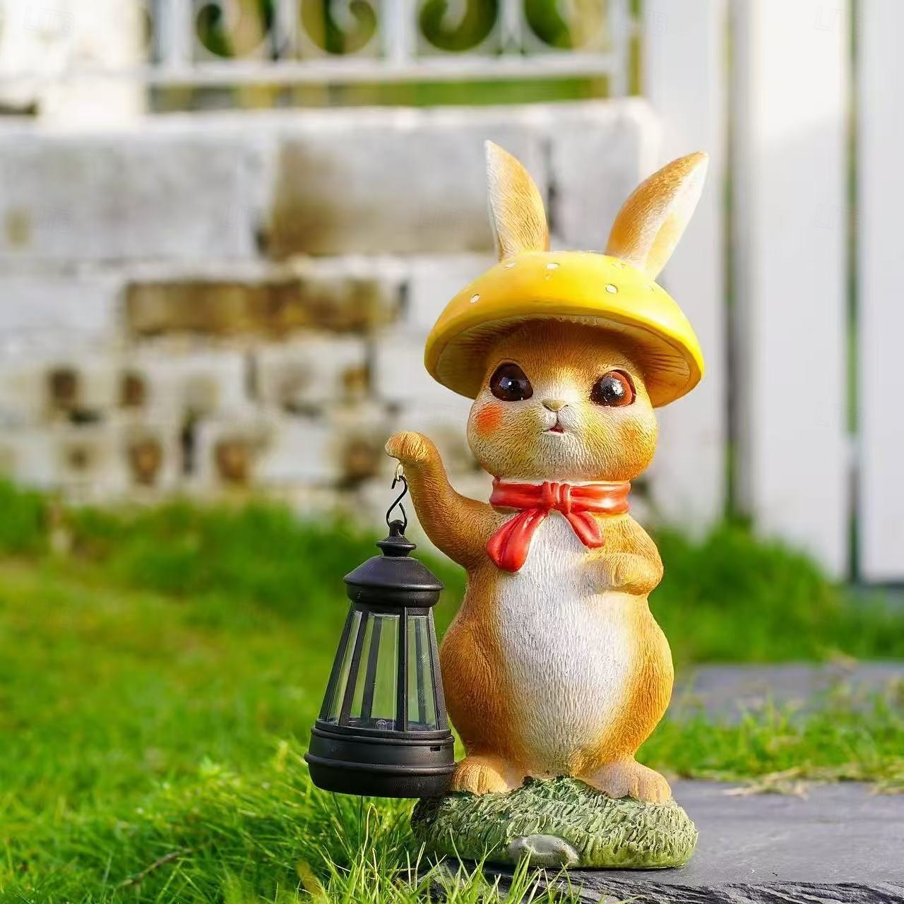 húsvéti kültéri napelemes vízálló gyantás nyuszi lámpás, kerti udvari ösvény gyep dekoráció, farm tájvilágítás, aranyos nyúl figura, kültéri dekoratív kiegészítő lámpa kertbe, ünnepi dekoráció 2026 - $41.99 –P5