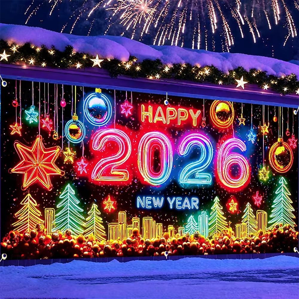 New Year Tapestry Garage Door Cover Large Hanging Backdrop Landscape Rustic Cottagecore 3D Party Outdoor Shooting Backgrounds Front Door Home Decor 2026 - $29.99 –P3