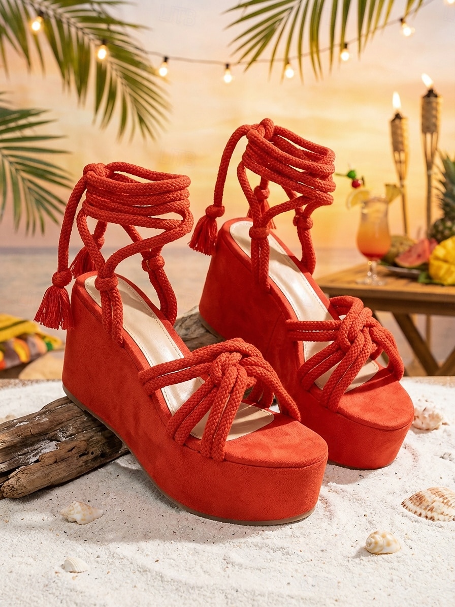 sandales à plateforme à lacets en corde orange pour femmes – talons compensés bohèmes pour la plage d'été et les festivals de 2026 ? $26.99 –P3