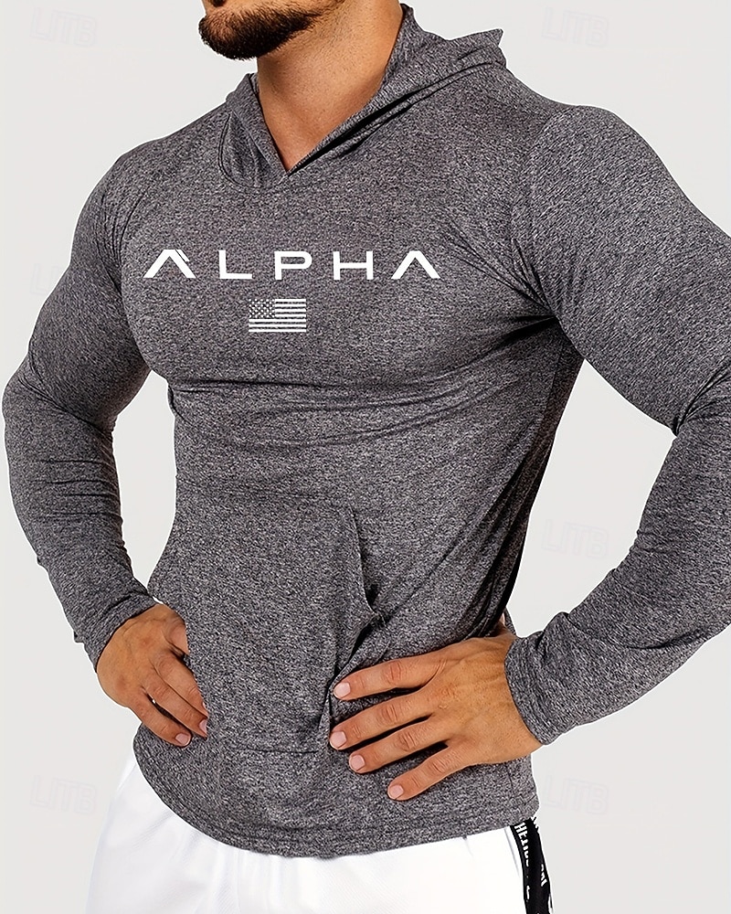 Voor heren Brief Hardloopshirt Compressieshirt Lente Herfst Lange mouw Sneldrogend Compressie Vochtregelerend Sportschooltraining Actieve training Oefening Zwart Grijs Sportkleding Sportkleding 2026 - $28.99 –P1