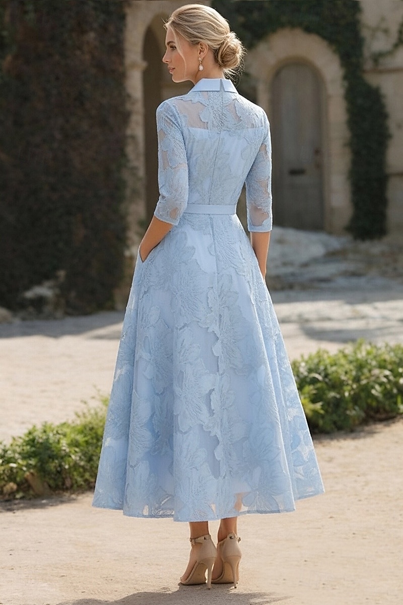 А-силуэт До щиколотки Платье-рубашка Вечернее платье Платье для матери невесты Длинный рукав Рубашечный воротник Элегантный стиль Винтаж Официальные Жаккард с Бант(ы) Вышивка Цветы 2026 - $152.99 –P2