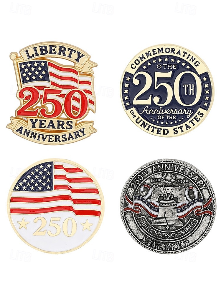 250. výročí Spojených států - Pánská sada patriotických broží na klopu 4-pak slitinových smaltovaných odznaků americká vlajka a designy pro USA Den nezávislosti přehlídky a formální akce 2026 - $11.99 –P6