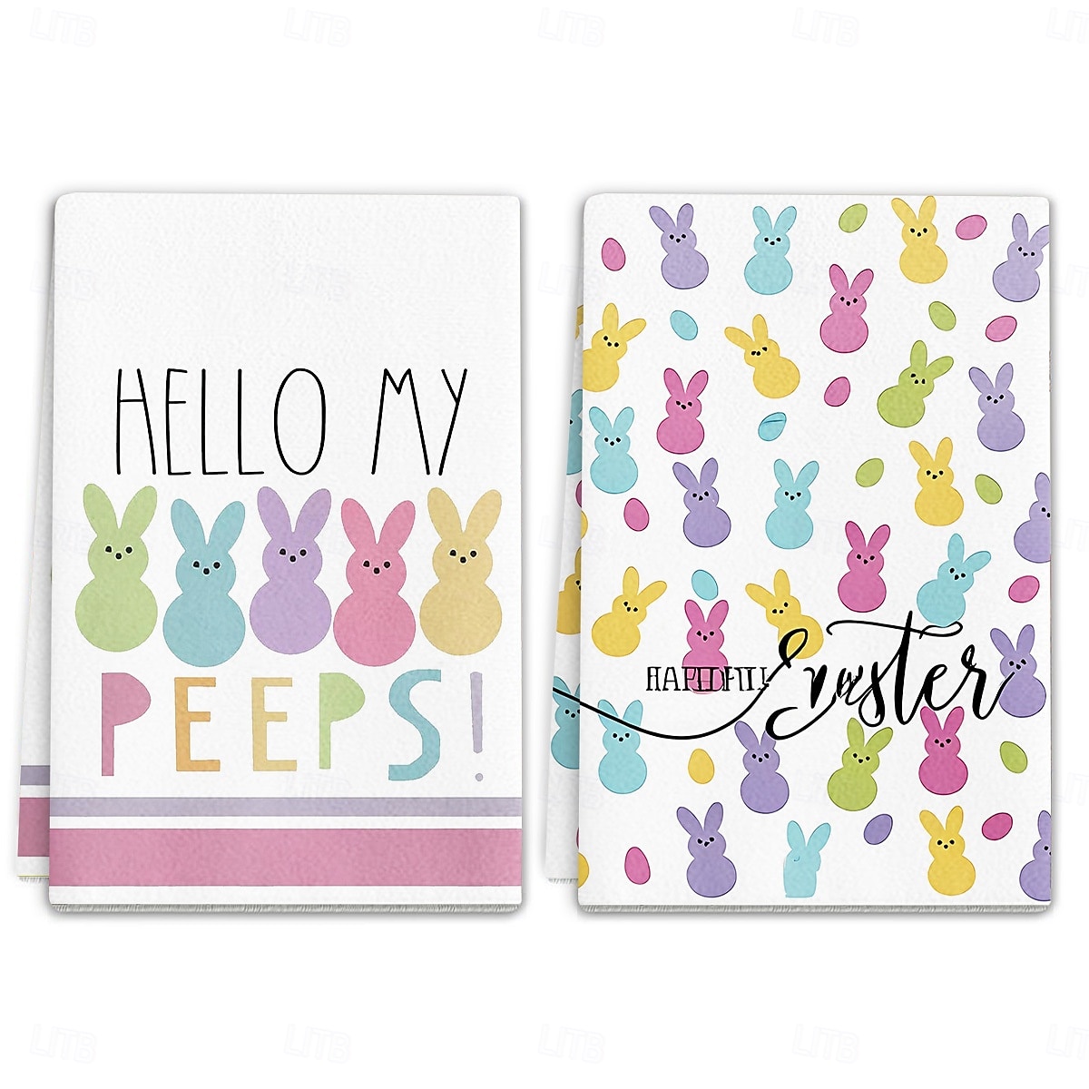 2 stk. kjøkkenhåndklær med påskehare-trykk, vaskbare vårhåndklær med påskehare &eggmønstre, moderne gårdshus rektangulære oppvaskkluter egnet for vårsesongdekorasjonsgave 2026 - $9.99 –P13