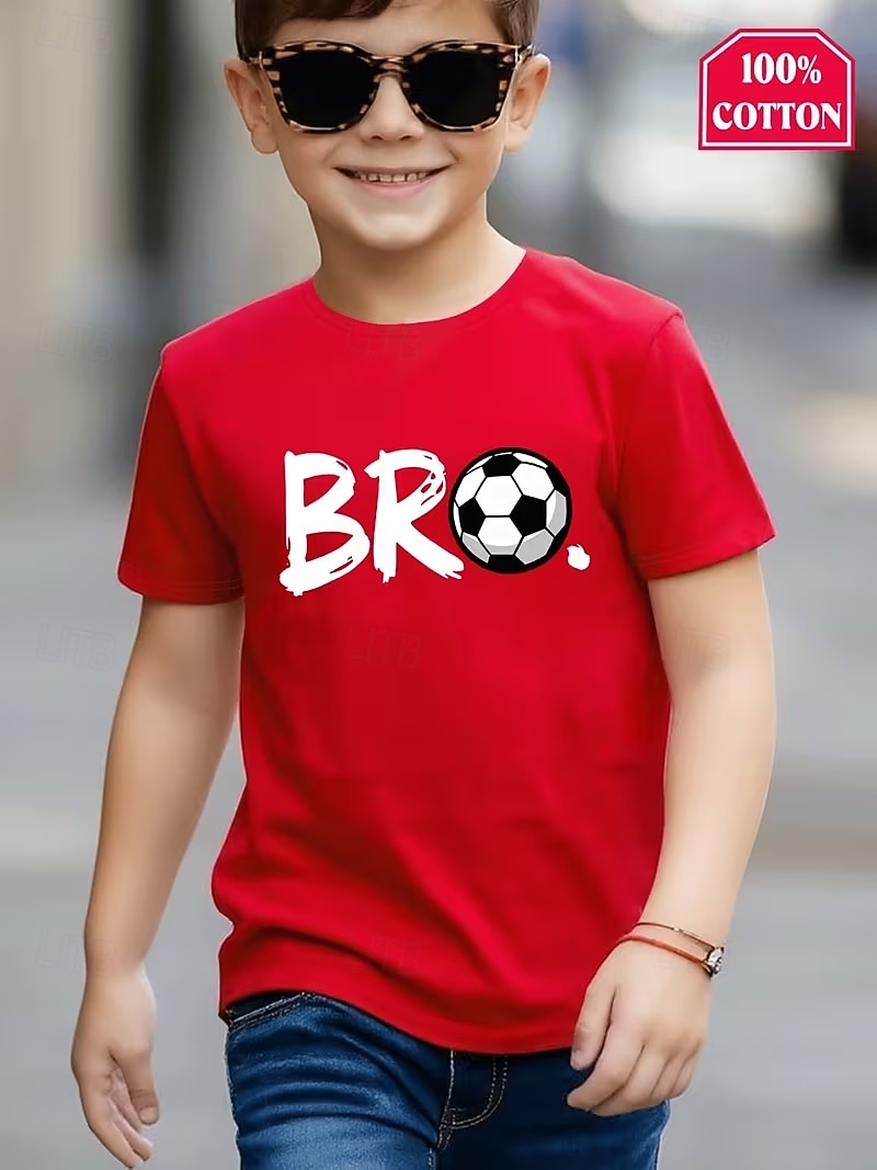 100% Bumbac Copii Băieți Negru Alb Roșu-aprins Grafic Fotbal Tricou Bluză Stil Nautic Manșon scurt În aer liber Zilnice Modă Șic Stradă Designer Imprimare Vară Primăvară 2026 - $14.99 –P1