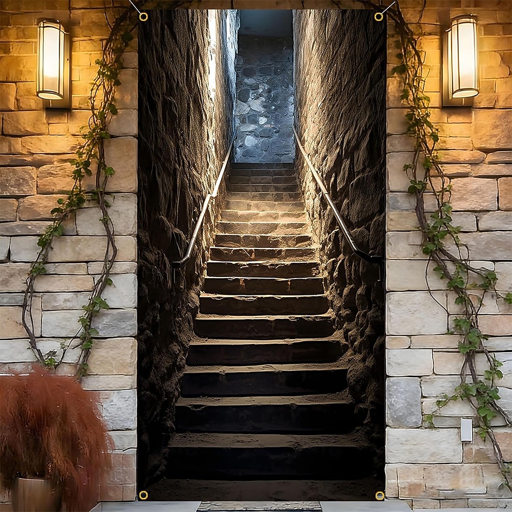Copriporta per scale in pietra 3D, antichi gradini, striscione per porta, tessuto illusione, arazzo da parete, percorso misterioso, decorazione per ufficio domestico del 2026 a $17.99 –P2
