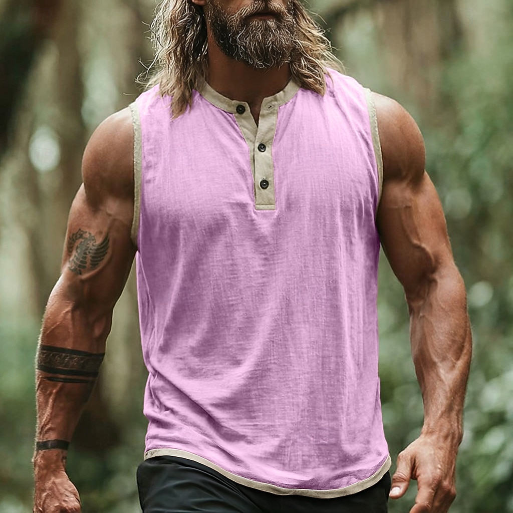 Hombre Camiseta sin mangas Top Camisetas Interiores Camisa sin mangas Sin Mangas cuello henley Henley Verano Primavera Plano Moda Design Básico Botones Casual Vacaciones Calle Negro Rosa Azul Marino 2026 - $18.49 –P3