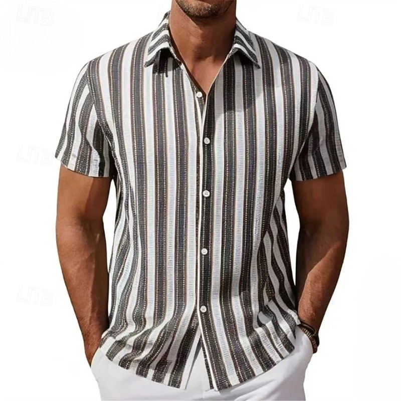 Homens Camisa Social Camisa casual camisa de botão Azul Verde Caqui Manga Curta Tiras verticais Colarinho de Camisa Casual Diário Roupa Elegante Moda Casual de 2026 por $31.99 –P1