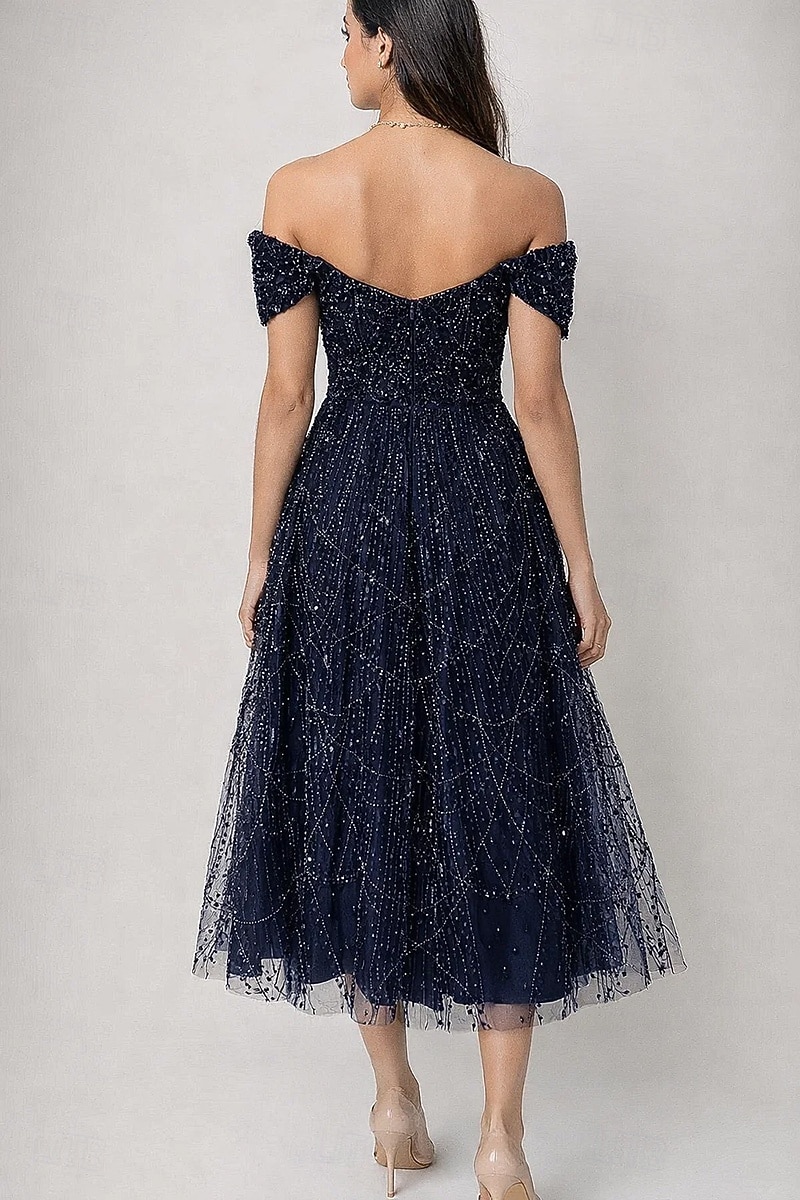 A-Line Tea Length Beaded Eembroidered Formal Dresses Mother of the Bride Dress Cocktail Dresses Party Dresses Wedding Guest Dresses Elegant Glittering Embellished Sleeveless Off Shoulder Formal 2026 - $197.99 –P3